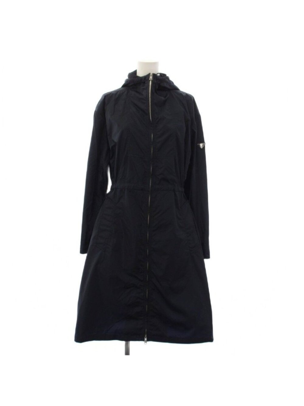 Prada Footed Coat Long Triangle Logo Nylon 38 Navy